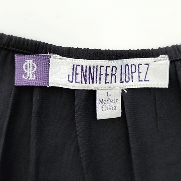 Jennifer Lopez Off The Shoulder Front Knot Black Blouse Flowy Lightweight Large - Picture 7 of 11